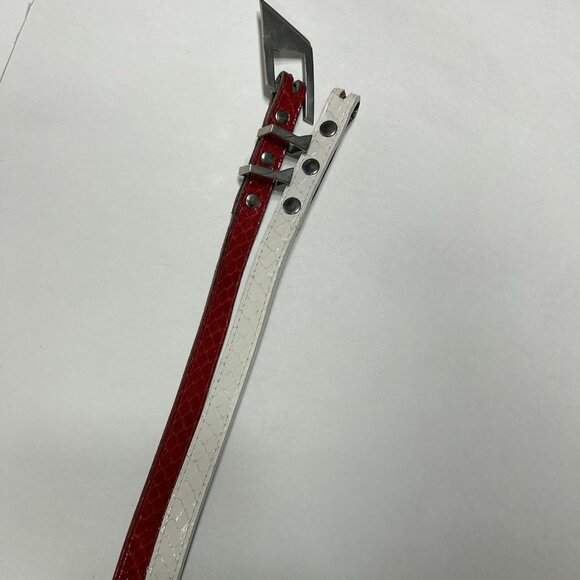 Vtg Lot Of 2 MZ Accessories Red & White Snake Skin Leather Skinny Belt Silver M